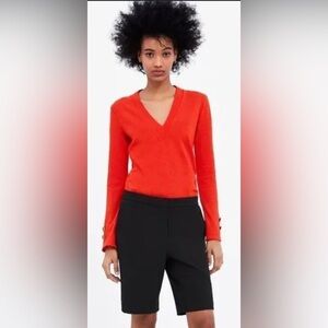 Zara Orange V-Neck Sweater Fitted Silhouette